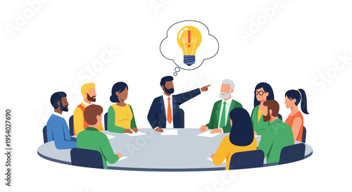 Innovative Business Team Brainstorming Session: Diverse Professionals Developing New Ideas and Solutions