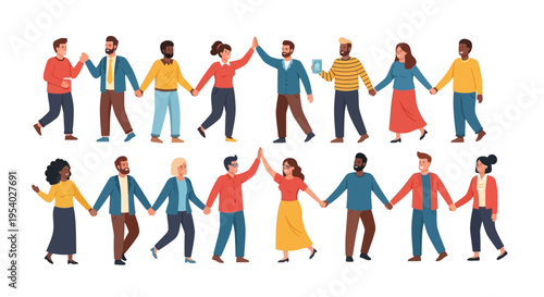 Diverse Group of People Holding Hands & High-Fiving, Symbolizing Unity, Teamwork, and Global Community Connection