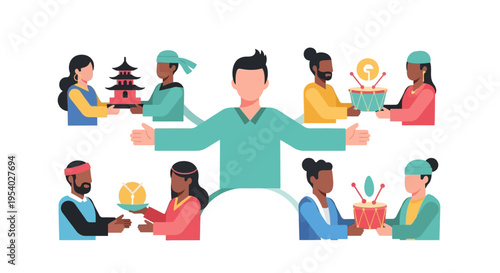 Global Cultural Exchange and Diversity: People from Various Backgrounds Sharing Traditions and Connecting Worldwide