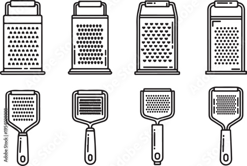 Assorted graters and shredders displayed in a row Vector