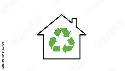 Simple line icon of house containing green recycling symbol representing eco friendly home and sustainable living practices.