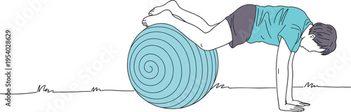 Young Boy Performing Core Stability Exercises On A Blue Fitness Ball In The Great Outdoors