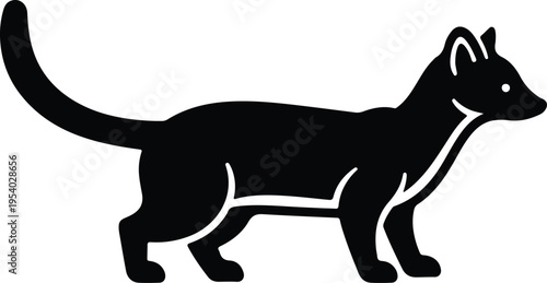 Vector silhouette of a ferret walking gracefully on white background design