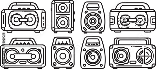 A collection of various boombox designs showcasing their unique features and styles. Vector