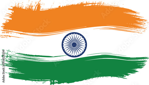 Artistic Indian National Flag Illustration Featuring Vibrant Saffron White and Green Brushstrokes with Ashoka Chakra.