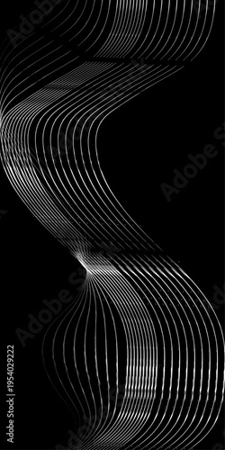 Monochrome Fluid Line Background, Abstract Black and White Flowing Curved Lines Vector, Modern Dynamic Swirl Shapes, Elegant Motion Design Elements.