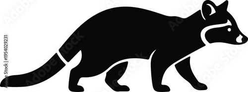 Vector silhouette of a walking raccoon with distinctive mask and tail design