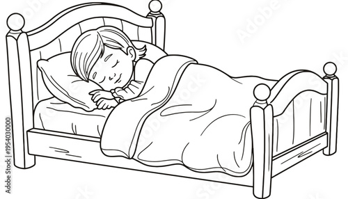 A child sleeping peacefully in a wooden bed with a yellow blanket