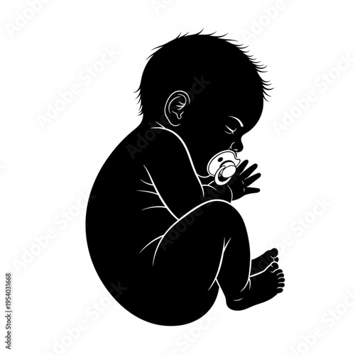 Baby Sitting with Pacifier in Mouth.