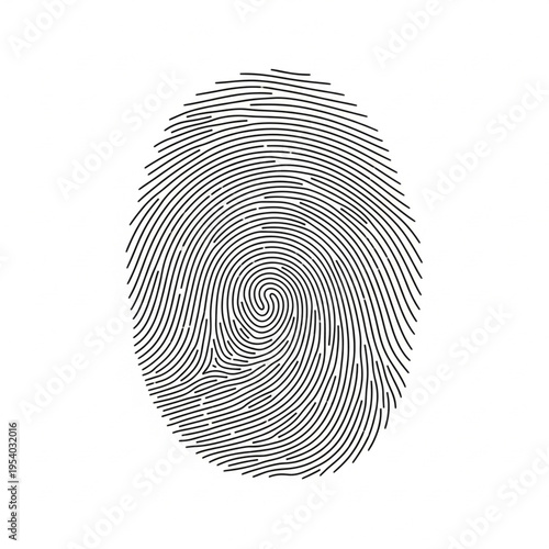 Detailed Black Fingerprint on White Background.