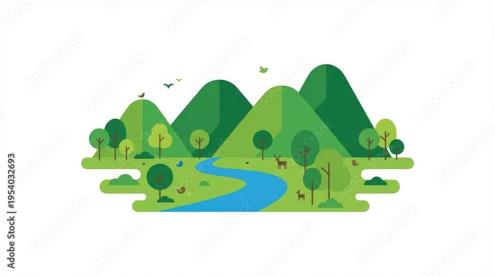 Obraz premium Green landscape with river mountains.