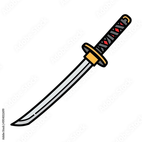 Japanese Katana Sword Cartoon Style Illustration.