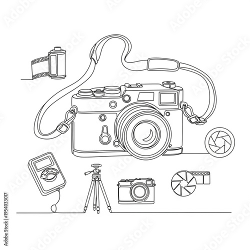 Camera Equipment and Accessories Illustration.