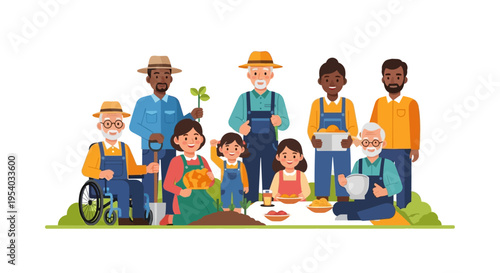 Diverse Community & Family Gardening: Multi-Generational Farmers, Sustainable Harvest, and Healthy Lifestyle