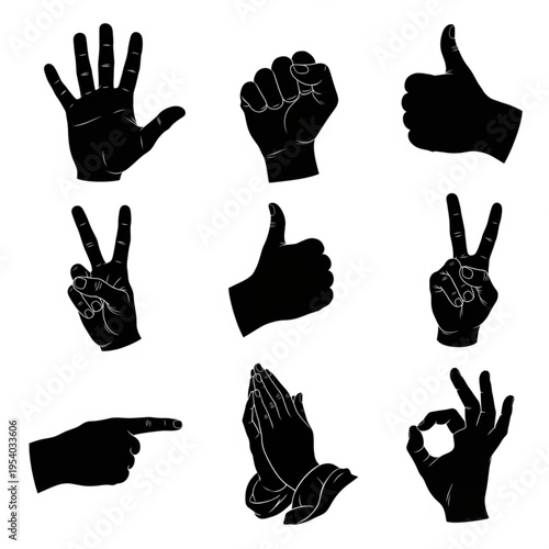 Hand Gestures Silhouettes Various Signs Symbols.