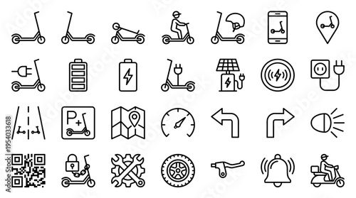 Electric Scooter Icon Set for Urban Mobility and Sharing Services