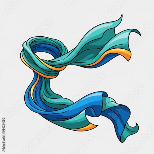 Abstract Blue Green Swirling Ribbon Design.