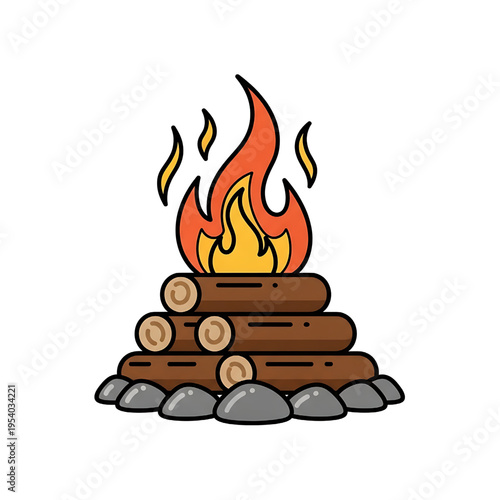 Campfire Illustration with Flames and Logs.