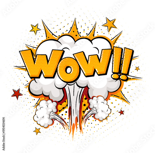 A vibrant cartoon explosion with the word Wow in bold yellow letters