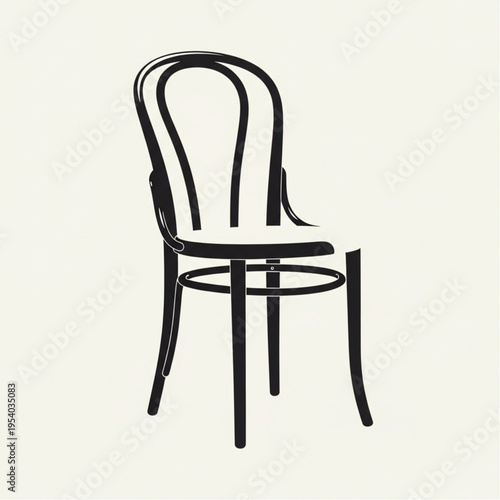 Black Bentwood Chair Simple Design Illustration.