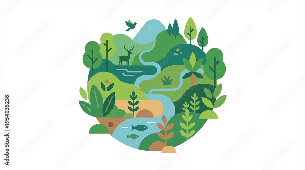 Fototapeta premium Eco friendly nature landscape illustration.