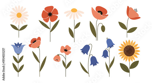 A delightful assortment of colorful flowers and leaves in a charming illustration