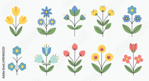 A delightful assortment of colorful flowers in a charming illustration