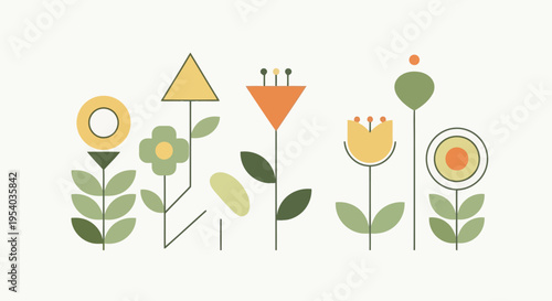 A delightful illustration of various colorful flowers and plants with smiling faces