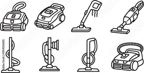 Various vacuum cleaners and their attachments for household cleaning Vector