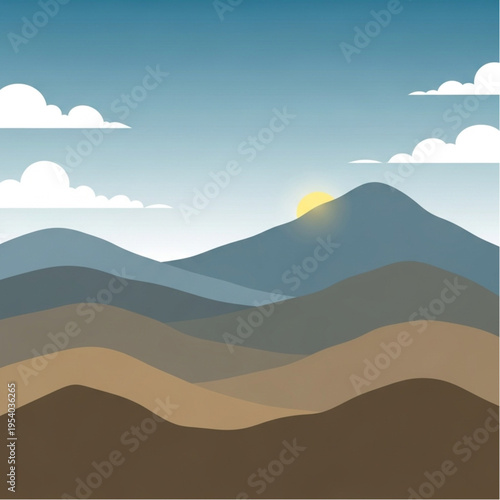 Mountain Range with Sunrise in Distance.