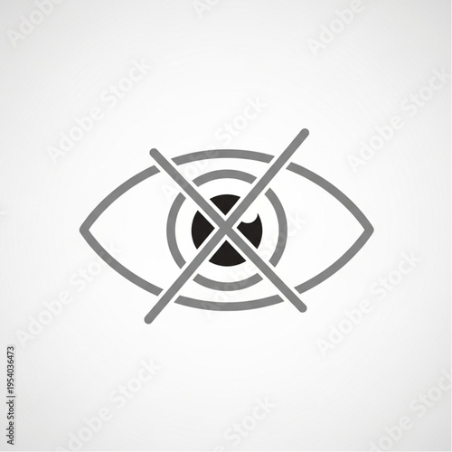 Gray Eye Icon with Cross Symbol.