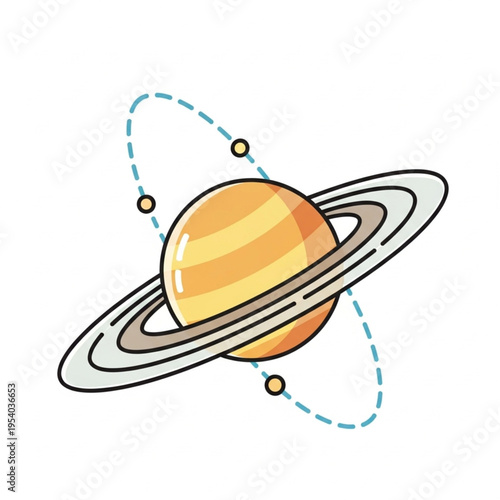 Illustration of Saturn Planet with Rings and Moons.