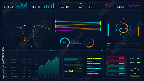 A futuristic digital dashboard featuring global logistics data