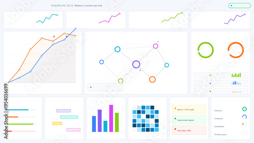 A clean vector illustration of a scientific laboratory dashboard