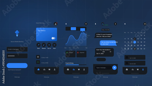 A set of five mobile application user interface screens for a secure