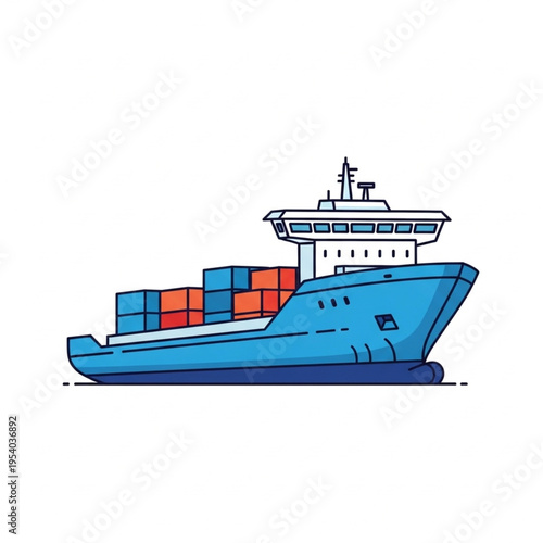 Blue Cargo Ship with Containers.