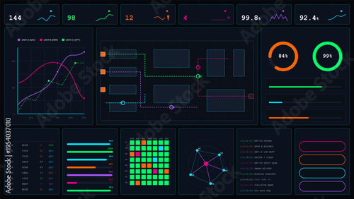 A futuristic dark robotics fleet management dashboard featuring