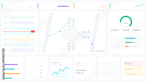 A clean and modern airport operations dashboard interface featuring