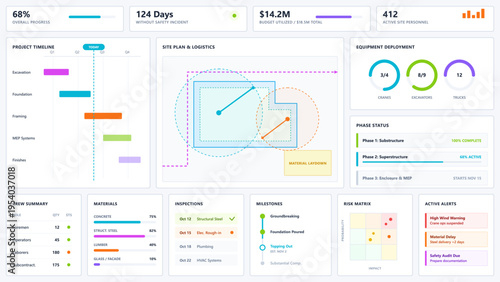 A comprehensive construction project management dashboard featuring