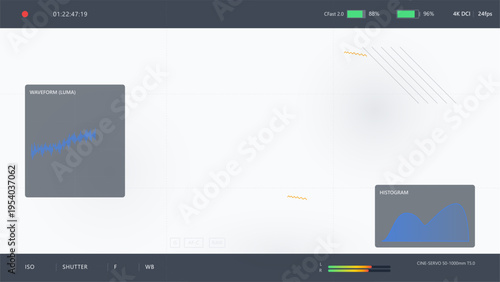 A professional digital cinema camera viewfinder interface featuring a