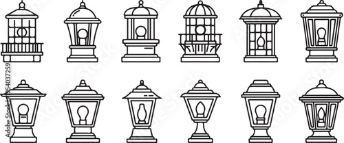 A collection of various street lamp designs and styles Vector