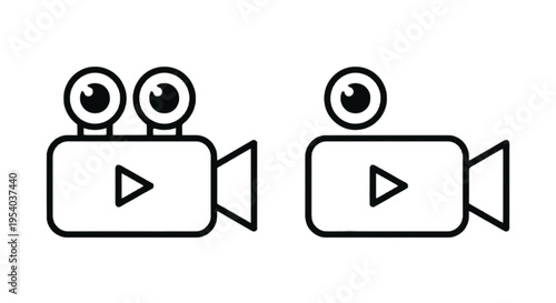 A pair of cartoon video cameras with eyes isolated on transparent background, Vector