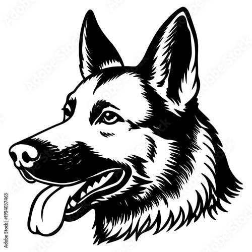 Isolated vector illustration of a cute black and white dog head portrait featuring a cartoon canine face suitable for a pet tattoo or domestic animal art