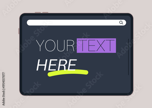 Creative tablet design template showcasing customizable text with vibrant colors and a sleek interface for modern digital projects