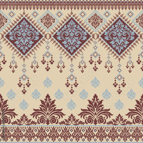 Elegant Damask Floral Pattern with Geometric Borders