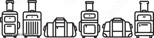 Assorted luggage and travel bags lined up in a row for comparison. Vector