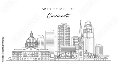 Cincinnati city skyline with famous buildings isolated on transparent background, Vector
