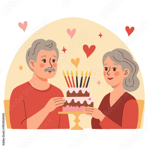 Elderly couple reading a book together, smiling with joy at home. Elderly set