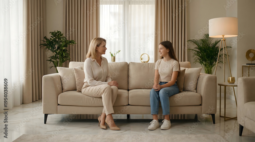 Obraz premium A therapist talking with a young woman during a counseling session at home