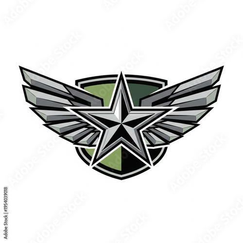 Silver Star Emblem with Wings Icon.